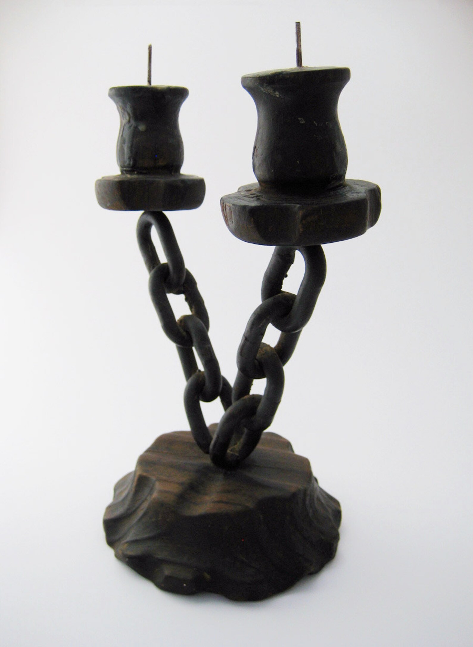 Vintage Welded Metal Chain Wood Base Candle Holder Candelabra Etsy