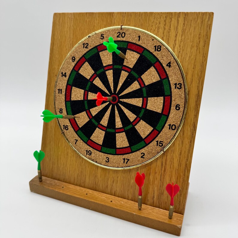 Vintage 1980s Reversible Wooden Dart Board Golf Game