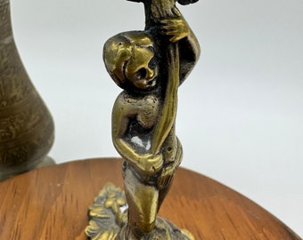 Vintage Embossed Gold Brass Cherub Hat or Hairpin Holder 1930s 1940s