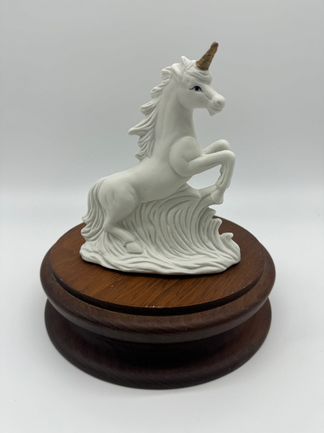 Vintage 1980s 80s White Matte Textured Ceramic Unicorn Collectible