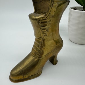 Vintage 1970s 1980s Solid Brass 5” Tall Victorian Boot Vase Planter Figurine Collectible