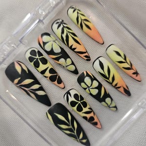 Sunset Press-On Nails  - Reusable Handmade False Nails, Glue-On Tips - Summer nails - Gift for Her, Fake Nails