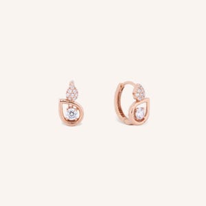 14K 18K Radiant Drop Earrings - Teardrop Huggie Earrings with Pavé and Prong-Set Stones