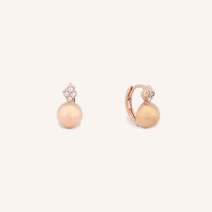 14K 18K Solid Gold Golden Glow Huggie Hoop Earrings | Golden Glow Ball Drop with Cubic Zirconia Accents
