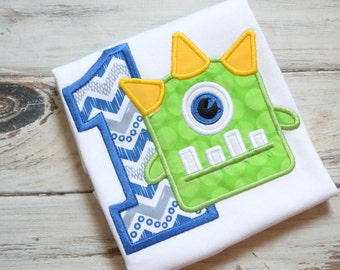 Monster 1st Birthday, Applique shirt, Boys Birthday Shirt, Embroidered Shirt, Personalized Gift