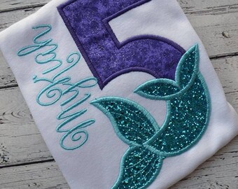 Mermaid Applique Shirt, Birthday Shirt, Applique, Glitter