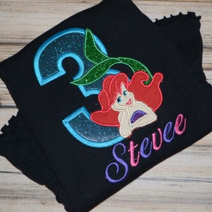 Mermaid Birthday Applique Shirt, Embroidered Girls Shirt, Custom