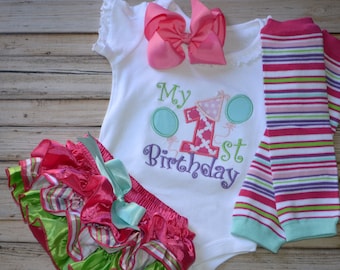 My first Birthday girls Shirt, Personalized Embroidered Bodysuit