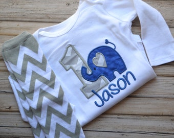 First Birthday Elephant Bodysuit, Boys Shirt, Any Number, Custom, Personalilized Shirt