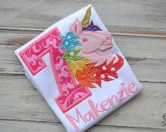 Unicorn Rainbow Girls Embroidered Shirt