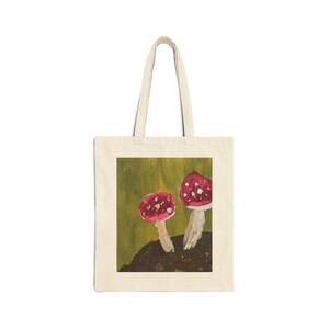 Whimsical Mushroom Cotton Canvas Tote Bag, Eco-Friendly Shopping Bag, Art Tote, Gift Bag for Nature Lovers, Cute Reusable Grocery Bag