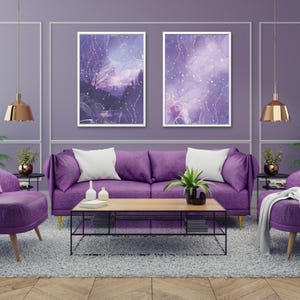 Conjunto de arte mural morado, arte mural minimalista, obra de arte instantánea para decoración moderna del hogar, decoración de oficina, arte de descarga digital, impresiones digitales, abstracto