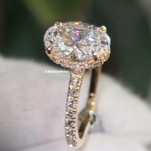 3.5 CT Oval Moissanite Engagement Ring: Solid Gold Bridal Ring
