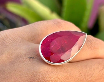 Bague en argent sterling rubis délicat - Pierre de naissance de juillet - Fait main