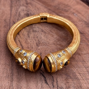 Förgyllt sterlingsilver Tigerögaarmband, skyddande stensmycken