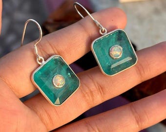 Opal Ohrringe: Paraiba Turmalin 925 Sterling Silber Hängeohrringe