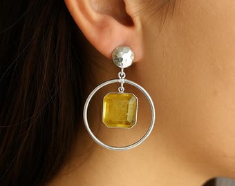 Yellow Sapphire Sterling Silver Dangle Earrings: Handmade Gemstone Jewelry .