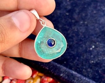 Paraiba Tourmaline & Blue Sapphire Pendant: Handmade Sterling Silver Gemstone Necklace