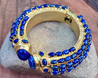Armreif aus natürlichem, vergoldetem Lapislazuli, handgefertigt, Damenring, Geschenk für Sie