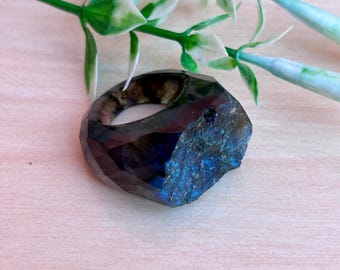 Natural Raw Labradorite Statement Ring: Chunky Gemstone, Handcrafted Crystal Jewelry .