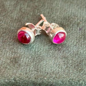 Ruby Silver Earring – Natural Ruby Gemstone – Handmade  or Stud Earring , Sterling Silver Ruby Earring –  Birthstone Jewelry – Gift for Her.
