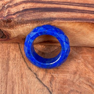 Faceted Lapis Lazuli Ring: Chunky Gemstone Band, Unisex Boho Jewelry