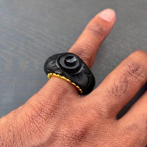 ブラックオニキスリング：925スターリングシルバーゴールドメッキジュエリー。