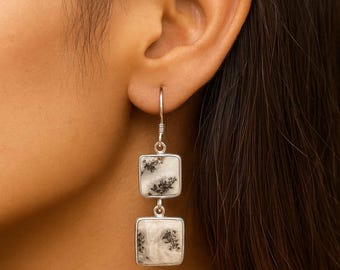 Dendrite Opal Sterling Silver Dangle Earrings: Handmade Nature Jewelry