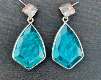 Boucles d'oreilles Paraiba tourmaline et moissanite : bijoux en argent sterling 925, cadeau pour elle