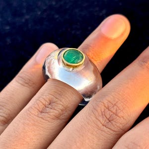 Crystal Emerald Gold Plated Sterling Silver Ring – Dainty Green Gemstone Ring – Gift for Her , Emerald Crystal Ring .................