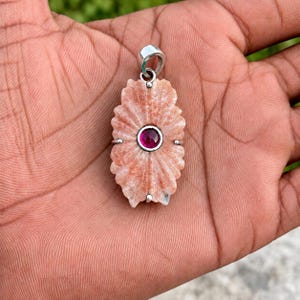 Natural Sunstone With Ruby Pendant 925 Sterling Silver Jewelry Women Bangles ,Gift For Her .