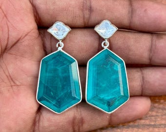 Boucles d'oreilles tourmaline paraiba et moissanite : bijoux en argent sterling 925, cadeau pour elle