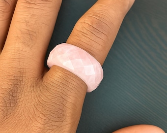 Faceted Rose Quartz Ring: Chunky Gemstone Band, Natural Crystal