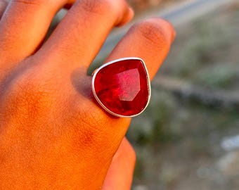 Dainty Ruby Sterling Silver Ring - July Birthstone Jewelry