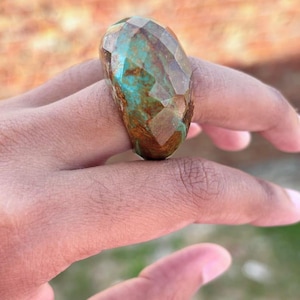 Turquoise Ring – Natural Turquoise Stone Ring, Boho Gemstone Ring – Adjustable Silver or Gold Plated Ring – December Birthstone Jewelry Gift