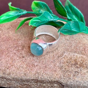 Aqua Chalcedony Sterling Silver Ring | Blue Gemstone Ring| Handmade Crystal Jewelry| Gift for Her| Boho Stackable Ring| Silver Gemstone Ring