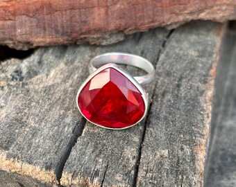 Dainty Ruby Sterling Silver Ring - July Birthstone Jewelry