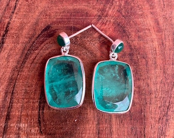 Brincos pendentes com esmeralda colombiana neon brilhante: joias de prata de lei com pedras preciosas