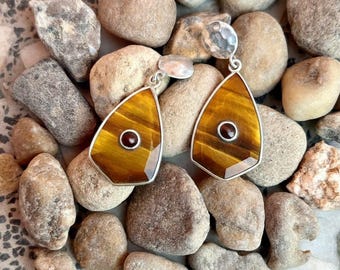 Tiger Eye Dangle Earrings: Sterling Silver Boho Jewelry