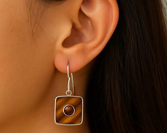 Tiger Eye Dangle Earrings: Sterling Silver Boho Gemstone Jewelry