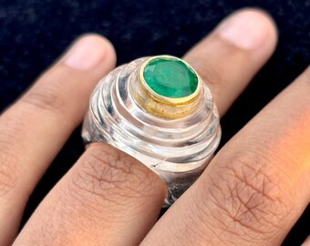 Dainty Emerald Green Crystal Ring: 18k Gold Plated Sterling Silver
