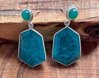 Paraiba Tourmaline & Green Onyx Earrings: Sterling Silver Gemstone Jewelry