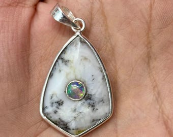 Dendritic Opal & Ethiopian Opal Pendant: Sterling Silver Tree Agate Necklace