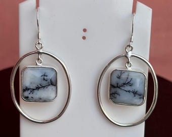 Handmade Dendritic Opal Sterling Silver Dangle Earrings: Boho Jewelry