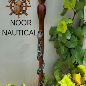 Handmade Animal Walking Stick – Snake Wrapped Wooden Cane with Chipmunk Handle – Outdoor Hiking Cane