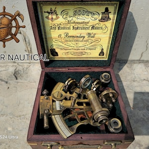 Vintage Brass Sextant with Wooden Box - Handmade Nautical Instrument, Maritime Decor, Antique Replica, Gift for Collectors & Explorers