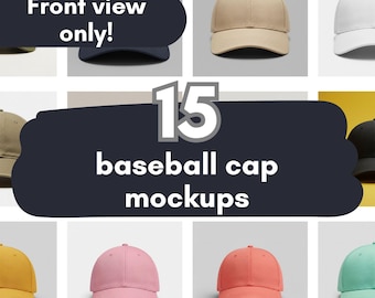 Baseball Cap Mockup Bundle: 15 Solid Colors, Front View (JPG Digital Download)