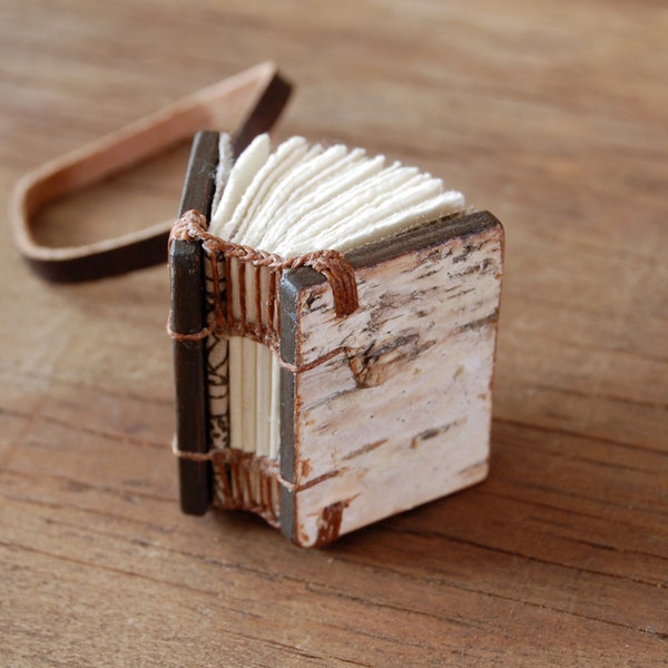 mini birch bark journal - small handmade wood book - woodland rustic miniature wood book - READY TO SHIP