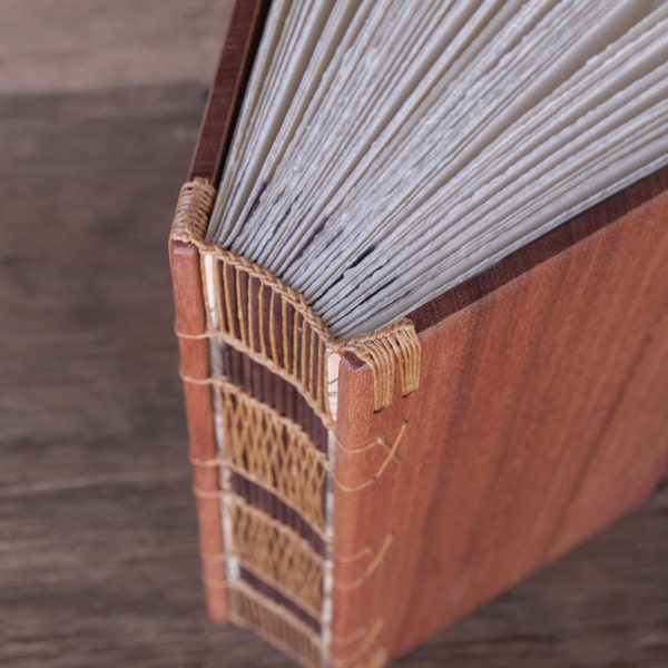 handmade journal - unique mahogany wood book - rustic travel memory book red orange  rust fall - ready to ship