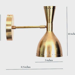 Mid Century Modern Double Cone Brass Wall Sconce Adjustable Wall Light Handmade Bedside Lamp Retro Wall Lighting Minimalist Brass Fixture